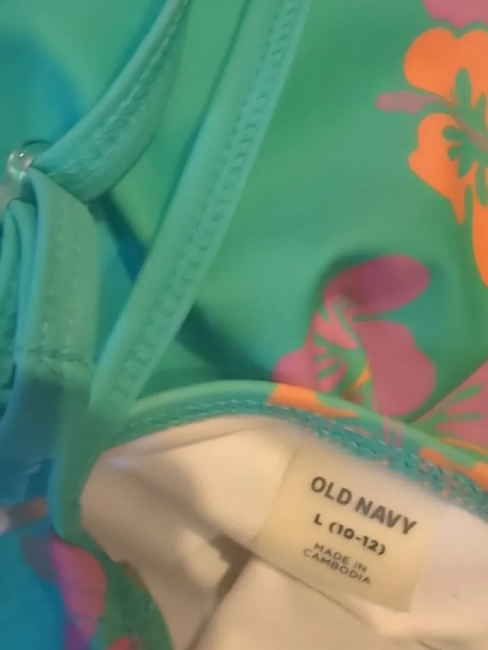 Old Navy Teal One-Piece Swimsuit with Pink and Yellow Floral Sides